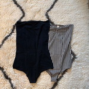 American Apparel Strapless Black & Stripe Bodysuit